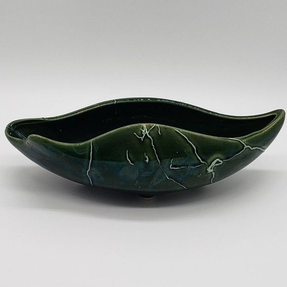 Vintage MCM Beauceware Canada Ceramic Spatter or Drip Glaze Console Bowl Planter - Picture 9 of 17
